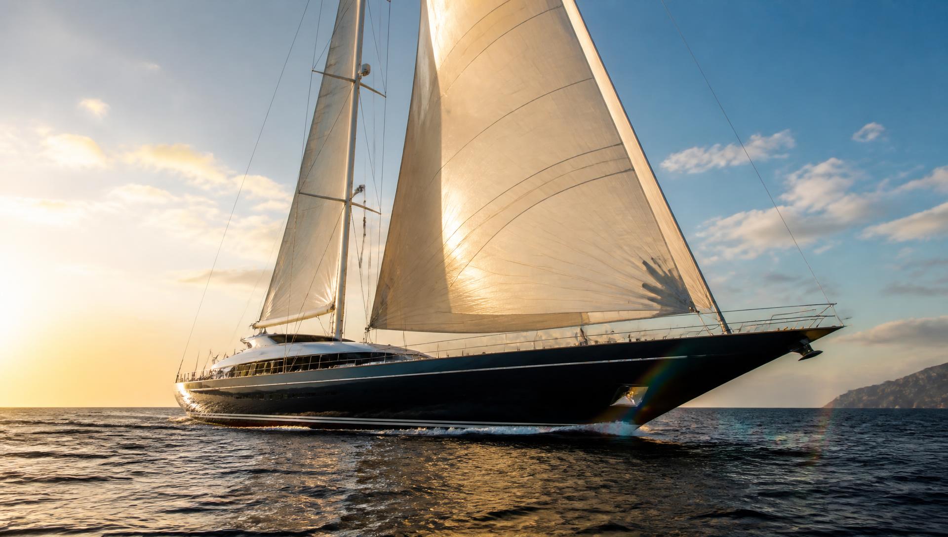 Large sailing yacht underway on open water with full sails