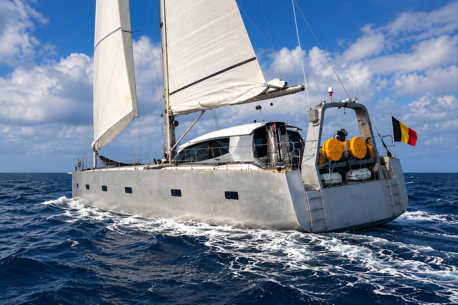 Qilak, an Owen Clarke 68 expedition sailing yacht underway